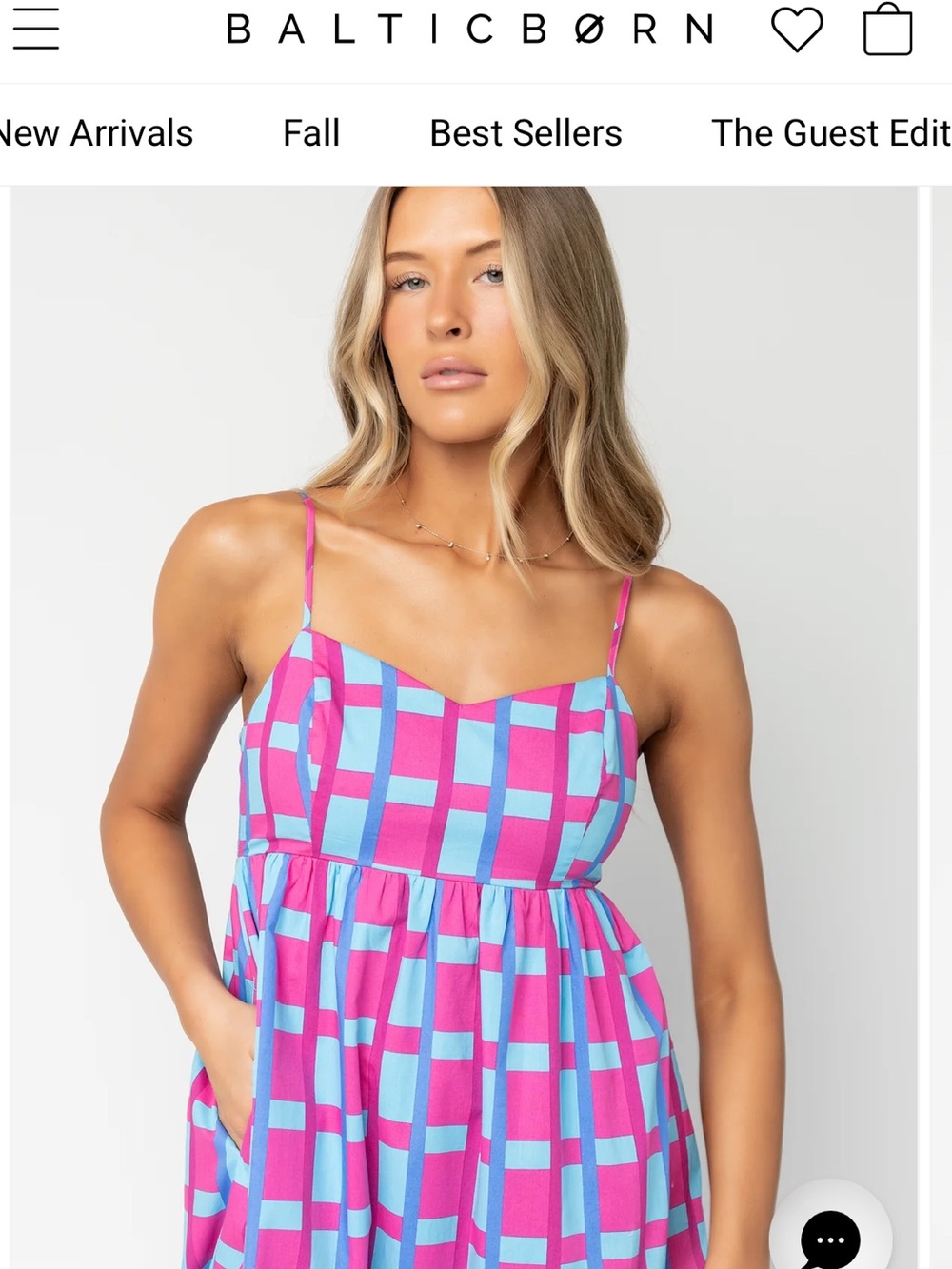 NWT Baltic Born Rita Maxi Dress Large Pink Blue Check Long Summer Sundress New - Picture 8 of 10